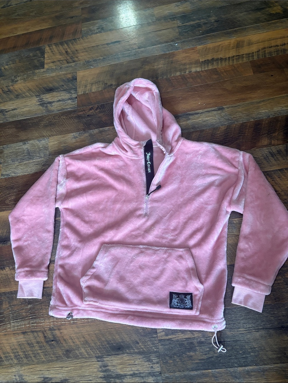 Juicy Couture Pink‎ Plush Half-Zip Hooded Sweater